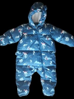 #KI-32 Blue Polar-Print Infant Puffer Snowsuit
